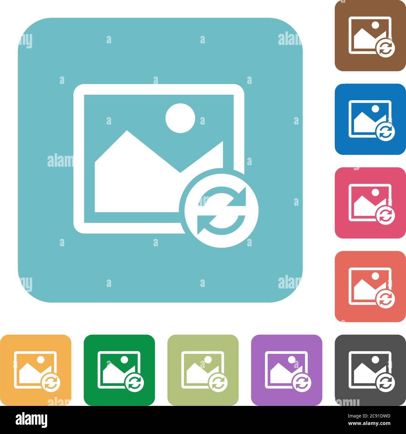 Refresh image white flat icons on color rounded square backgrounds Stock Vector