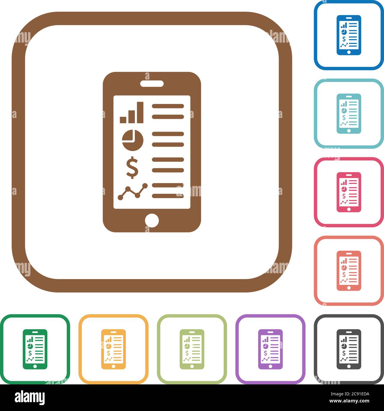 Mobile application simple icons in color rounded square frames on white ...