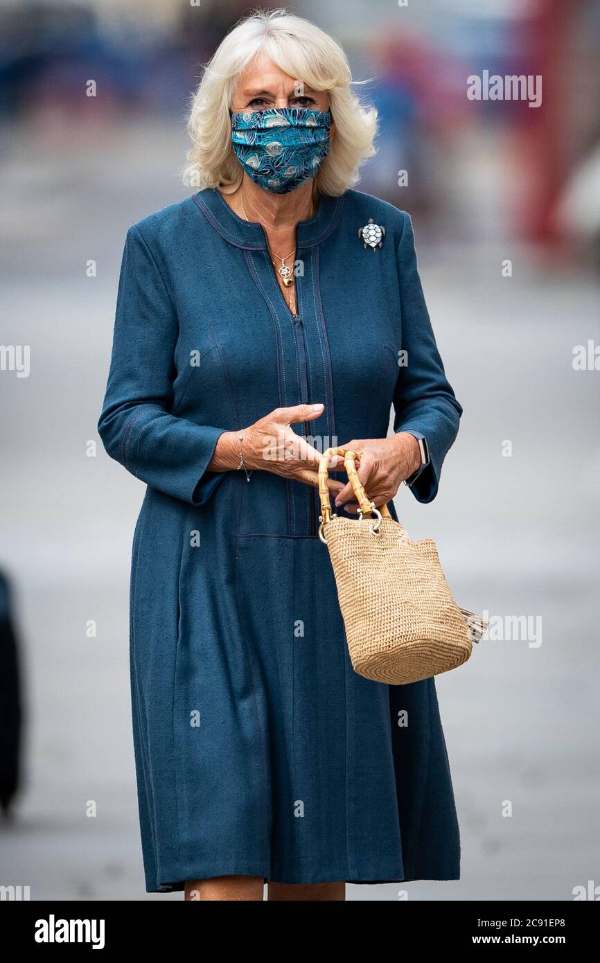 The Duchess of Cornwall arrives at the recently reopened National Gallery in London, to meet staff involved in the organisation's Covid-19 response and reopening process. Stock Photo