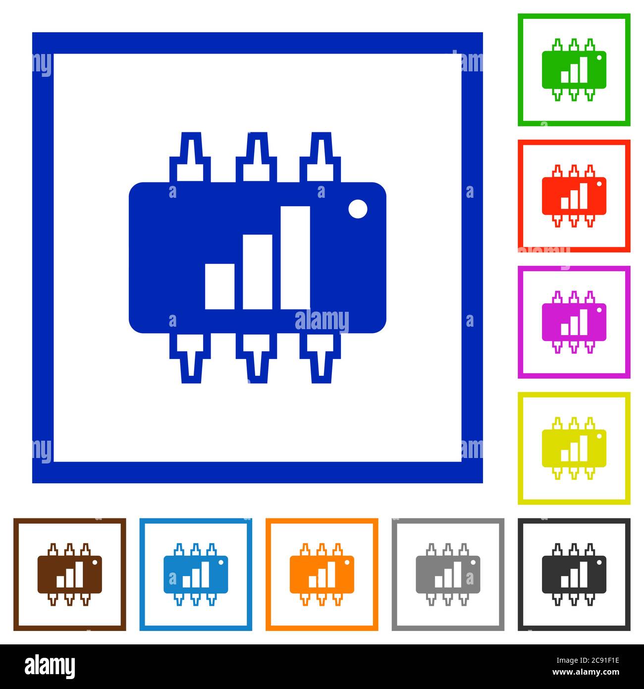 Hardware acceleration flat color icons in square frames on white background Stock Vector