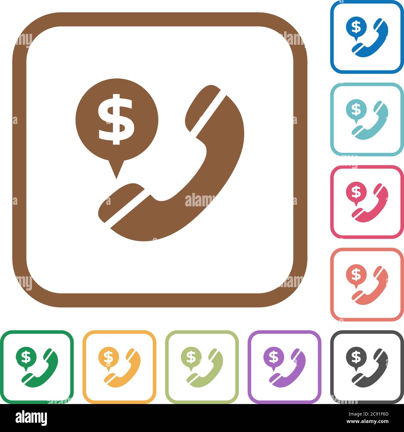 Dollar call simple icons in color rounded square frames on white ...