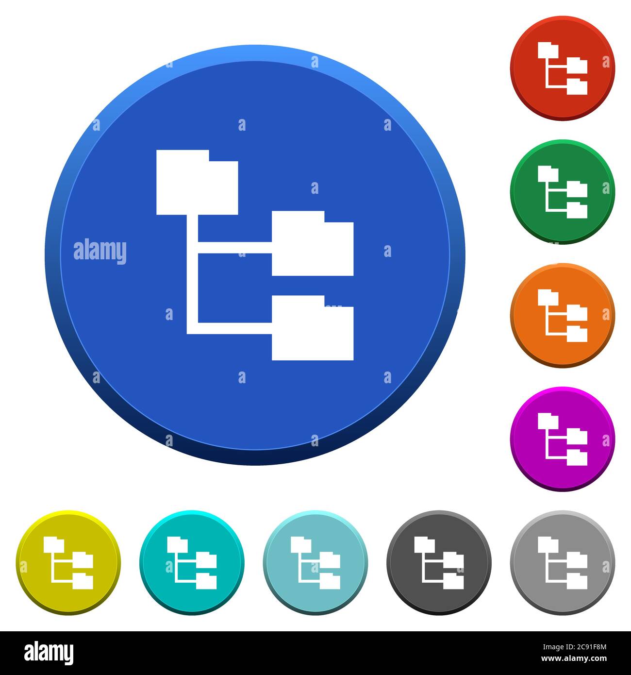 Folder structure round color beveled buttons with smooth surfaces and ...