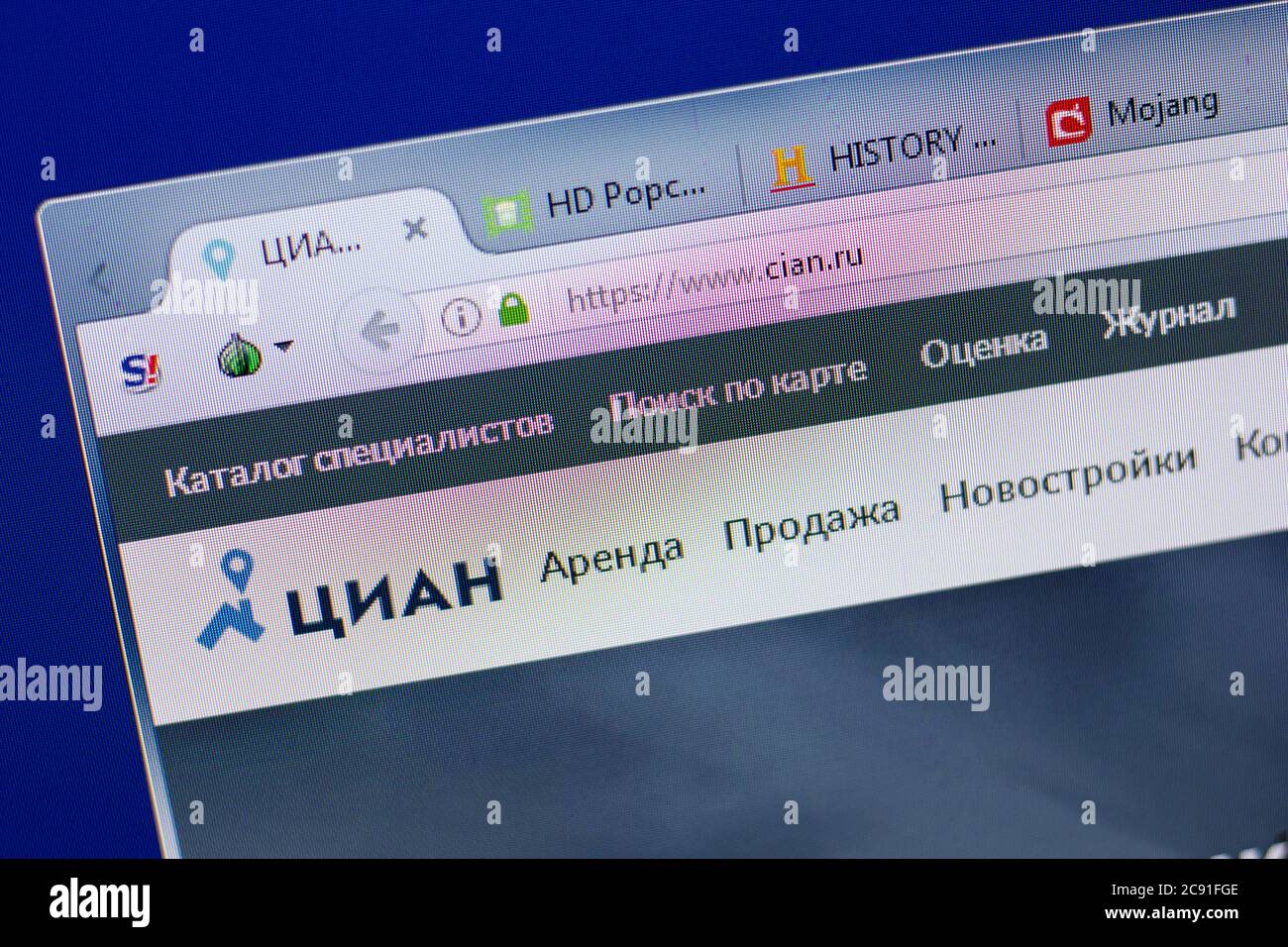 Ryazan, Russia - June 17, 2018: Homepage of Cian website on the display ...