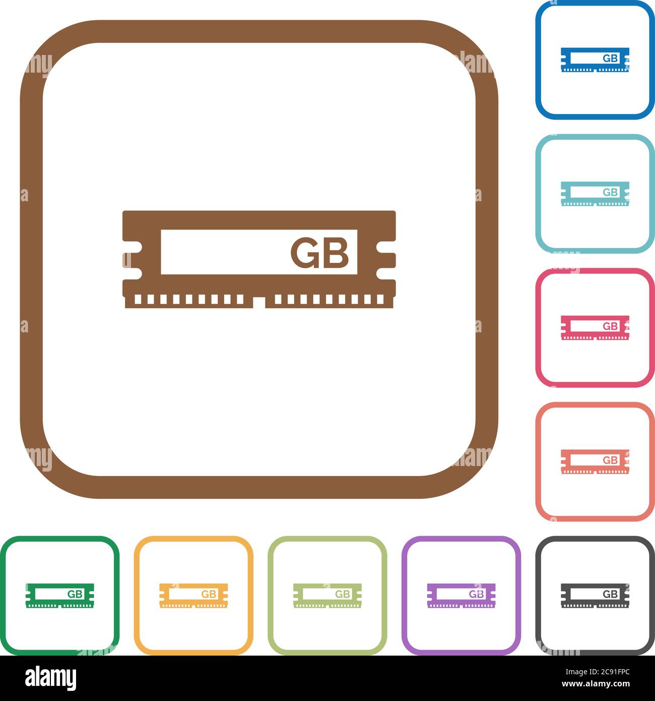 RAM module simple icons in color rounded square frames on white ...