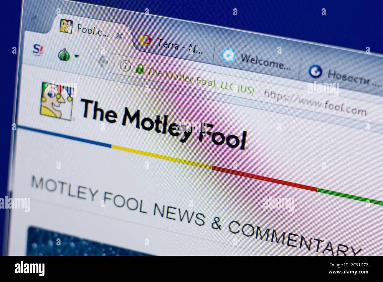 Ryazan, Russia - June 17, 2018: Homepage of The Motley Fool website on the display of PC, url - Fool.com Stock Photo