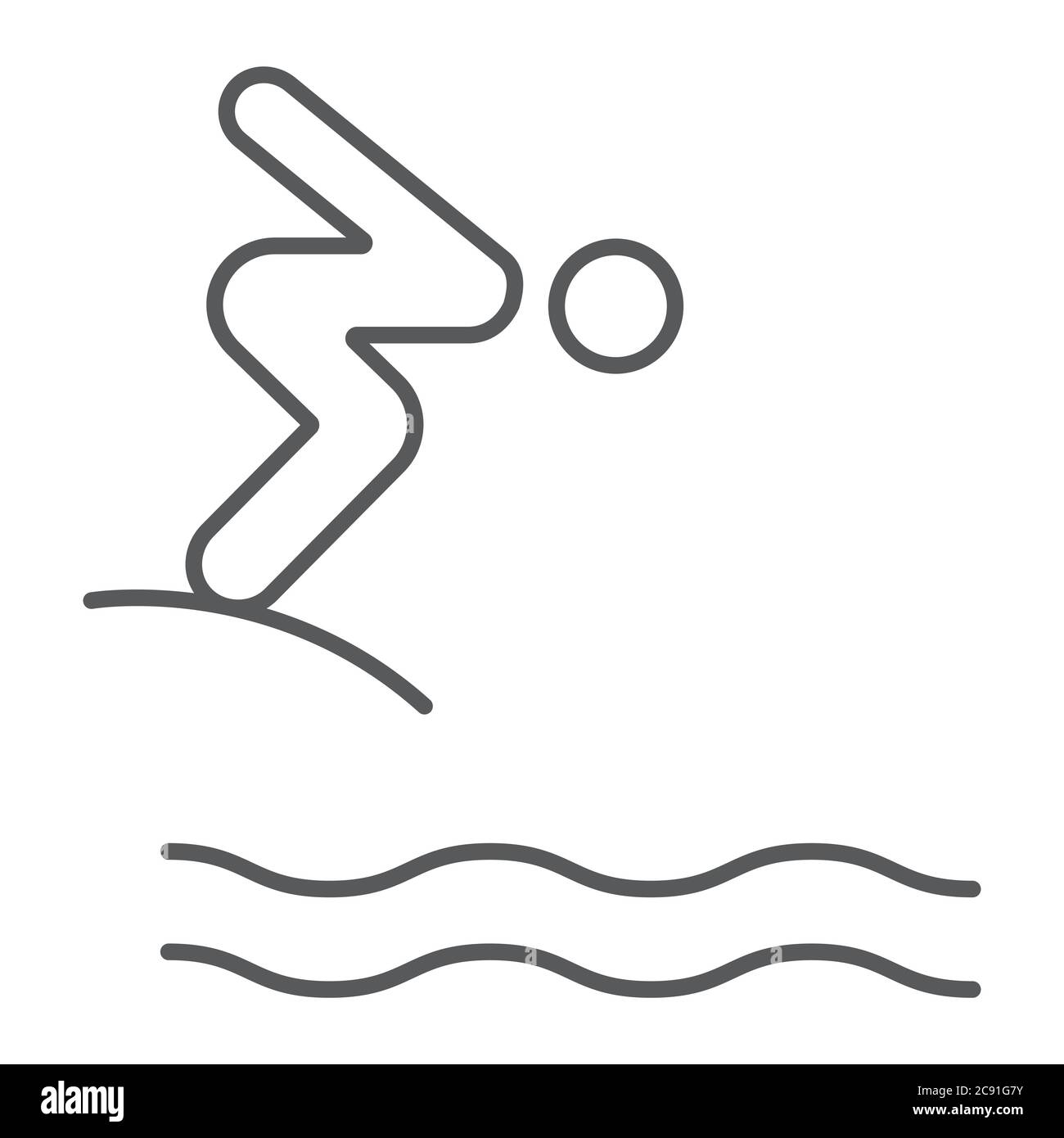Jump diving thin line icon, sport and water, diver sign, vector ...