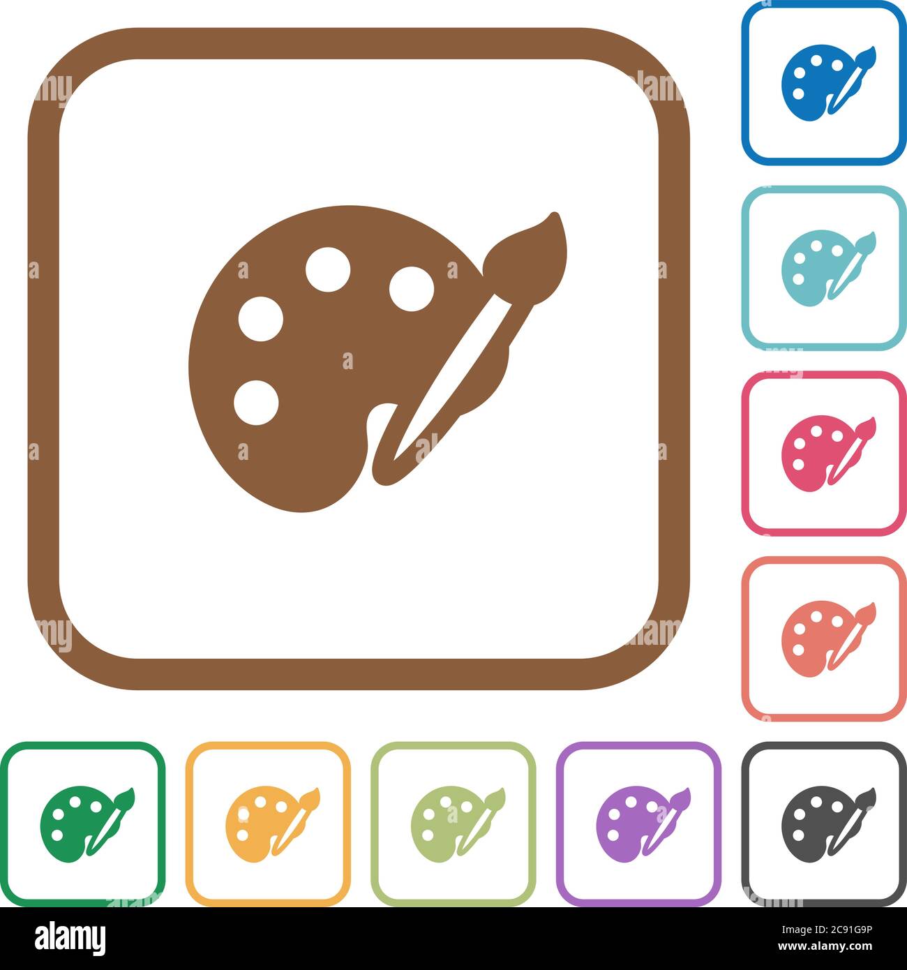 Paint simple icons in color rounded square frames on white background ...