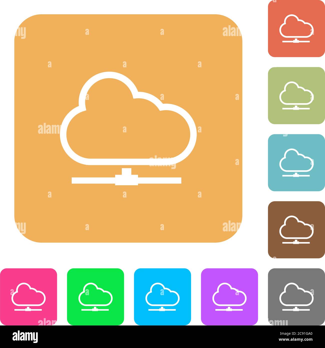 Cloud network icons on rounded square vivid color backgrounds Stock ...