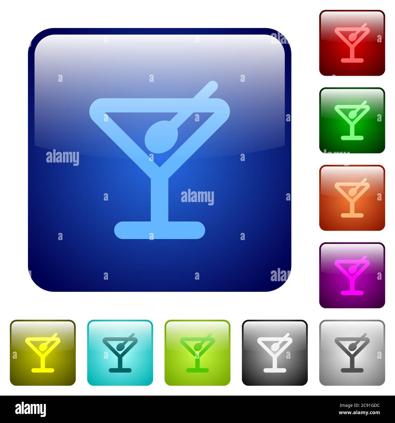 Cocktail icons in rounded square color glossy button set Stock Vector ...