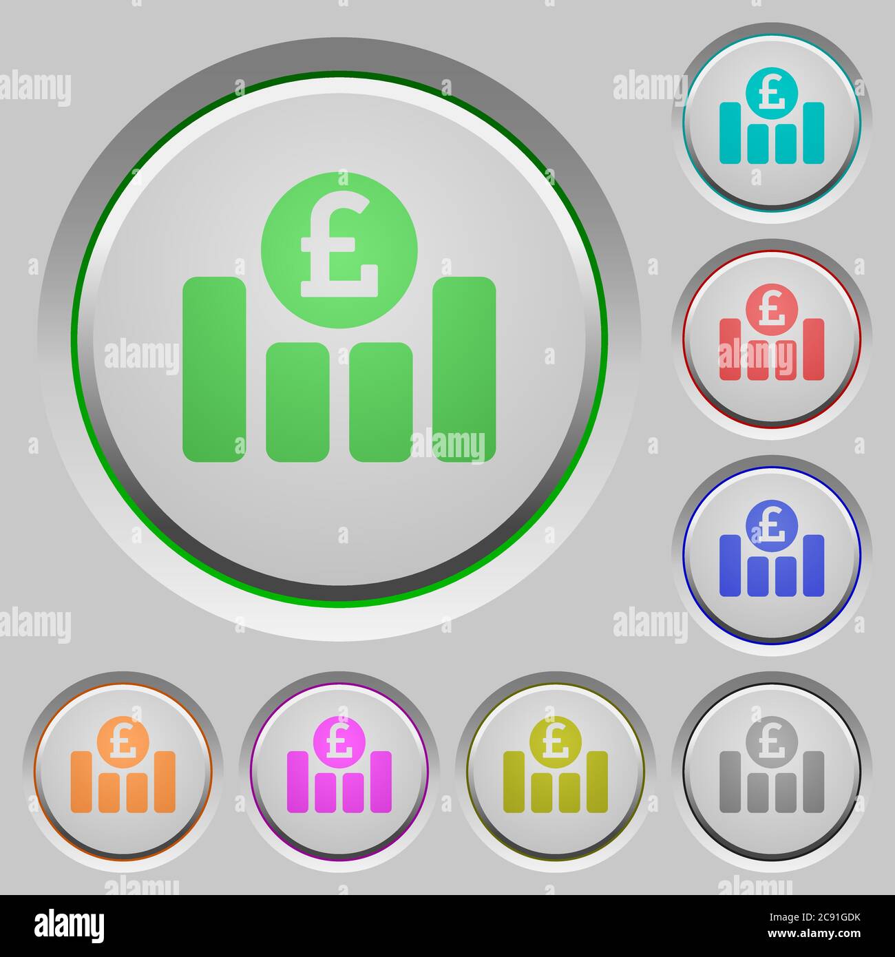 Pound graph color icons on sunk push buttons Stock Vector