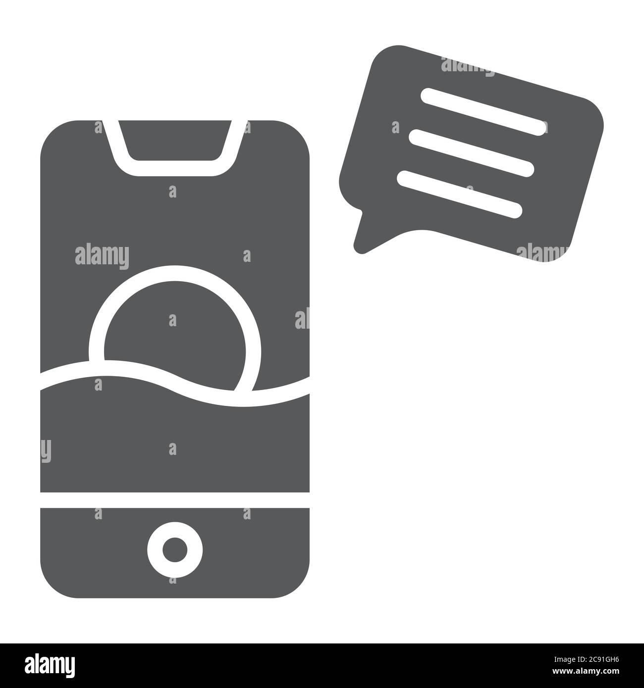 Sms glyph icon, mail and phone, message on smartphone sign, vector graphics, a solid pattern on a white background. Stock Vector