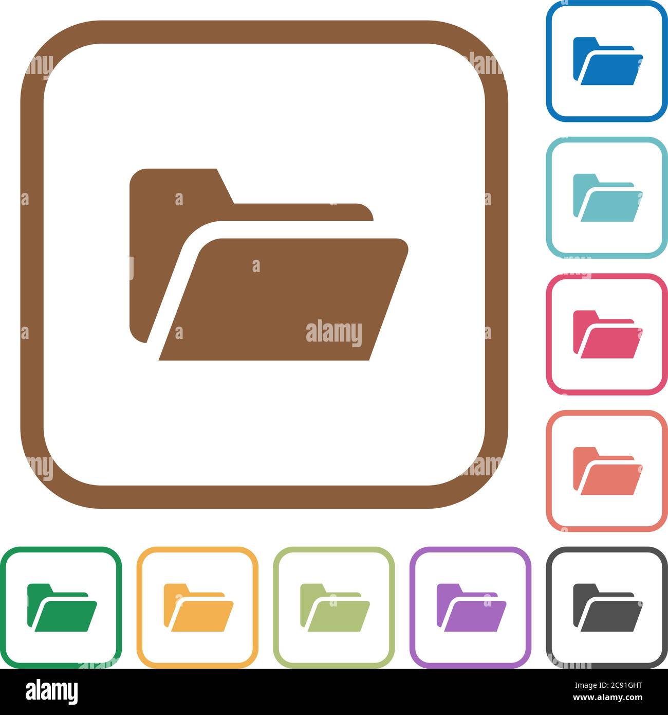 Folder open simple icons in color rounded square frames on white ...