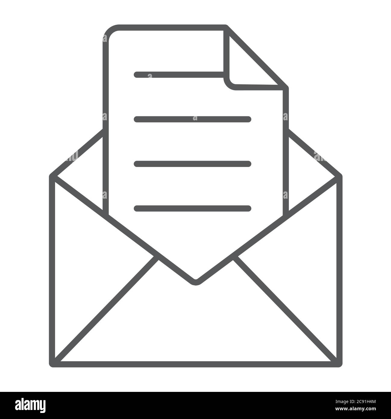 Envelope with letter thin line icon, mail and post, open envelope sign ...