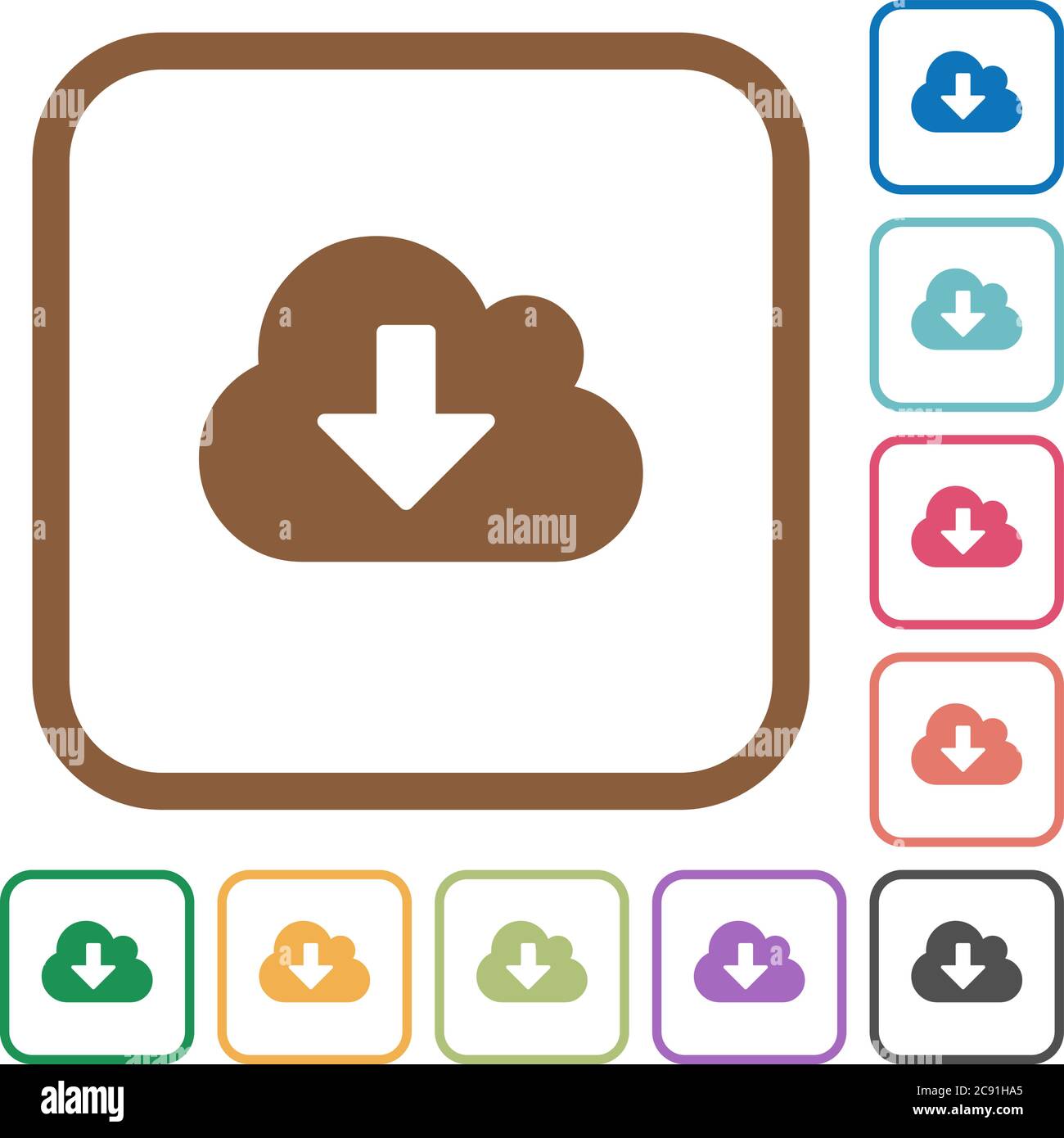 Cloud download simple icons in color rounded square frames on white ...