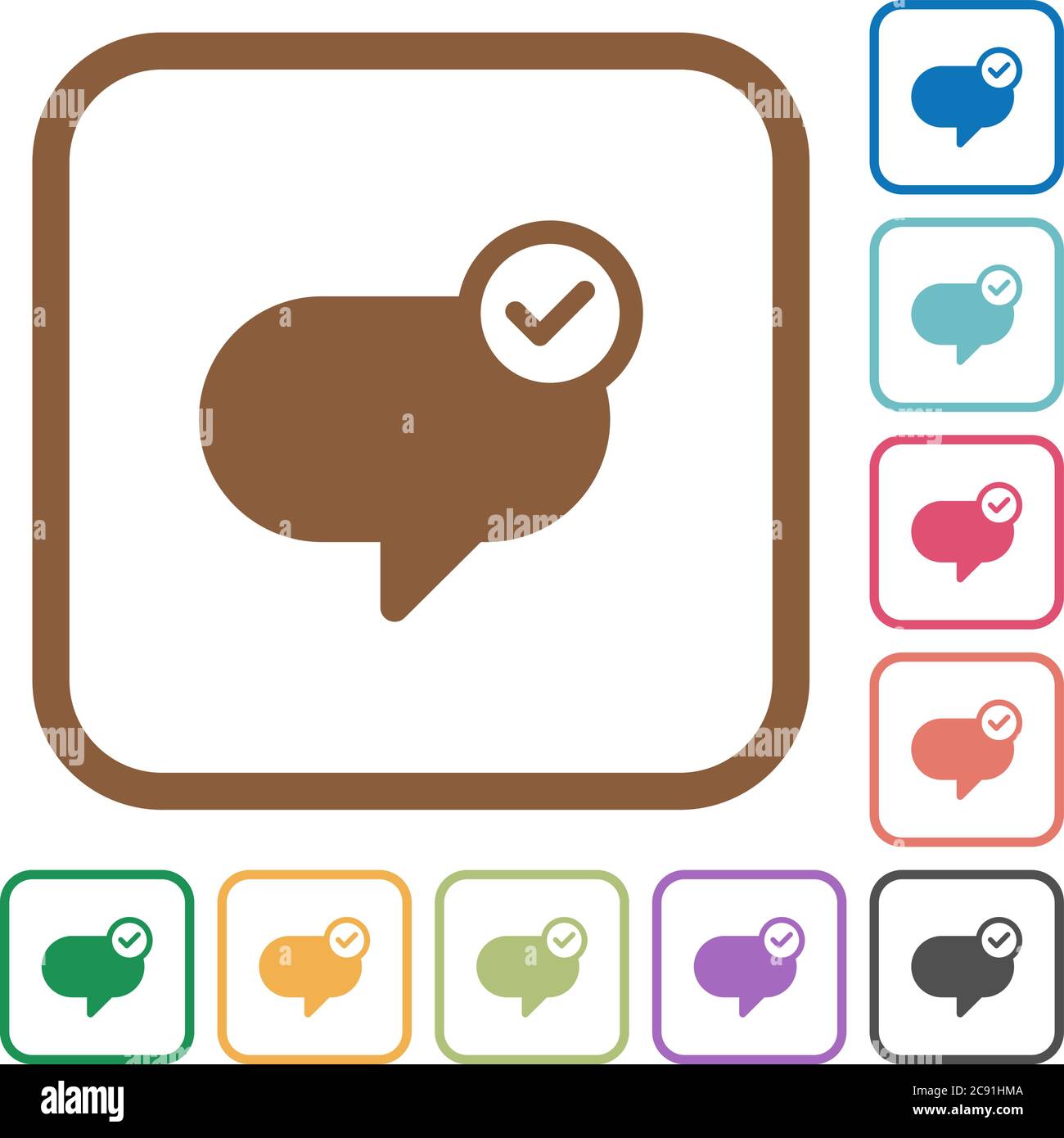 Message sent simple icons in color rounded square frames on white background Stock Vector
