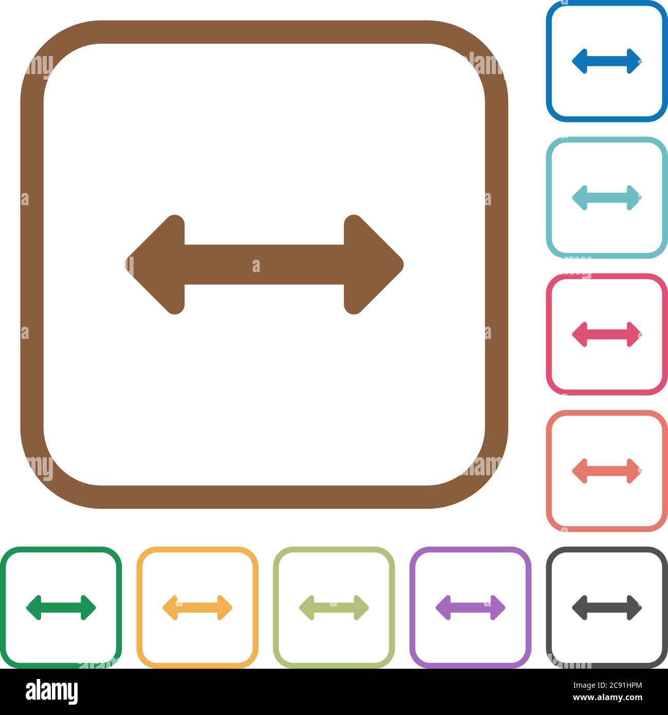 Resize horizontal simple icons in color rounded square frames on white ...