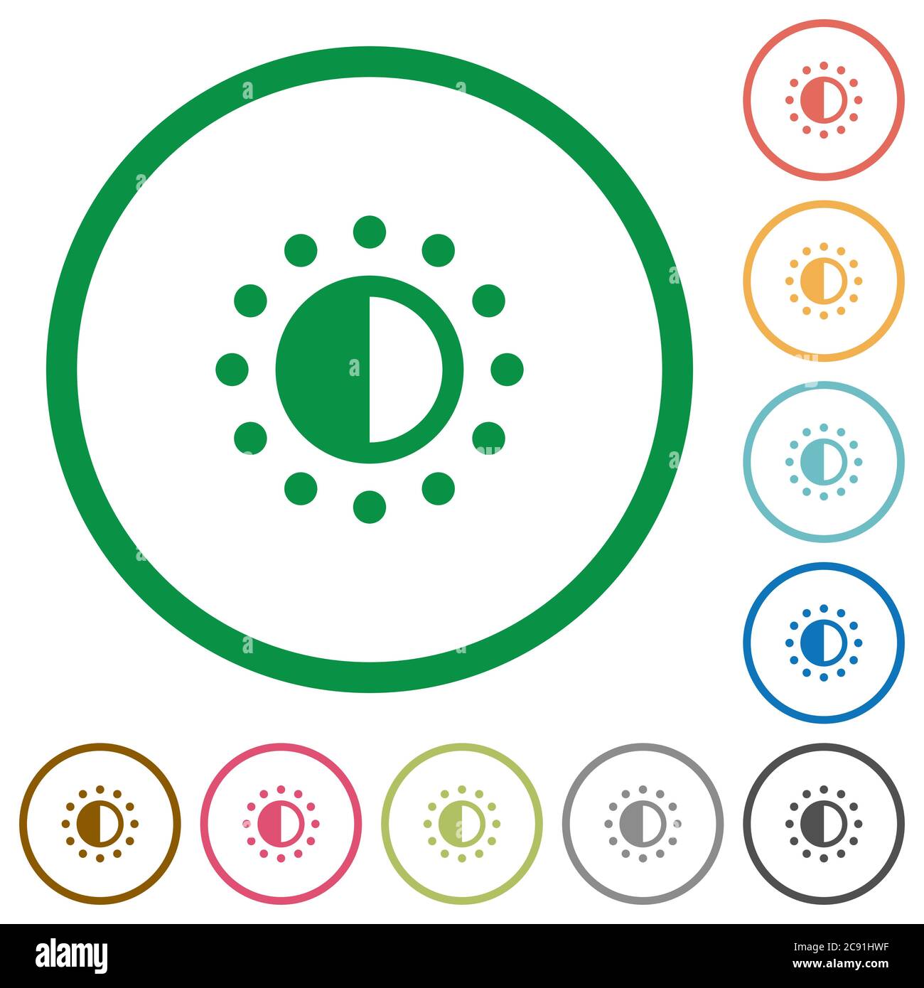 Saturation control flat color icons in round outlines on white ...