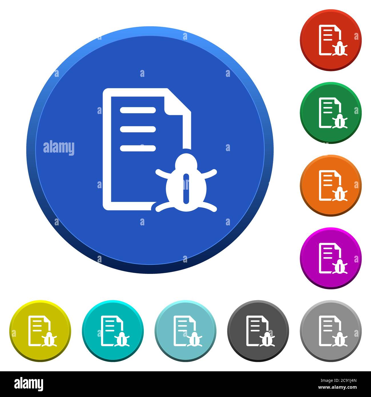Bug report round color beveled buttons with smooth surfaces and flat ...
