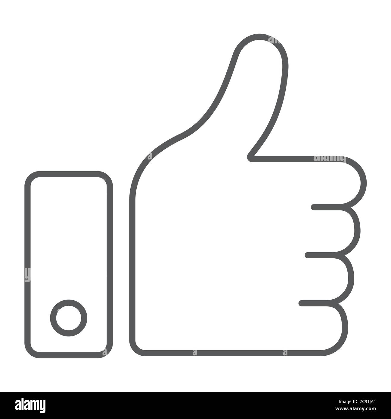 Like button thin line icon, approve and ok, thumb up sign, vector graphics, a linear pattern on a white background. Stock Vector