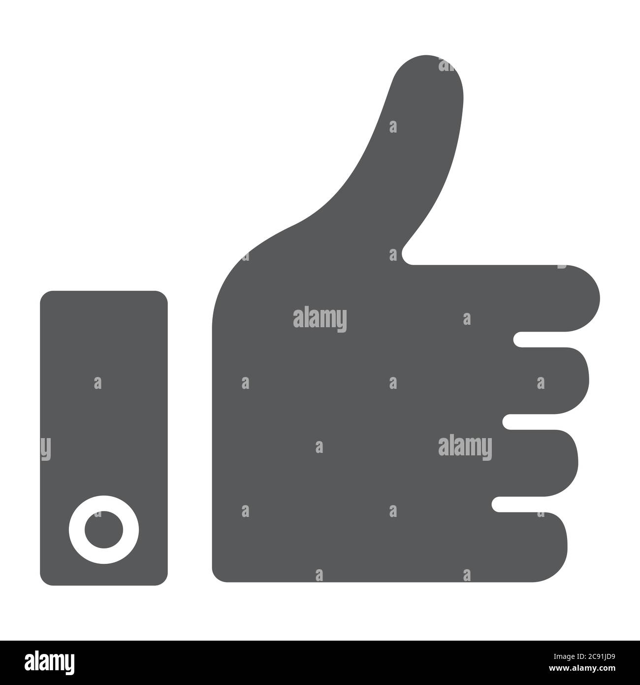 Like button glyph icon, approve and ok, thumb up sign, vector graphics, a solid pattern on a white background. Stock Vector