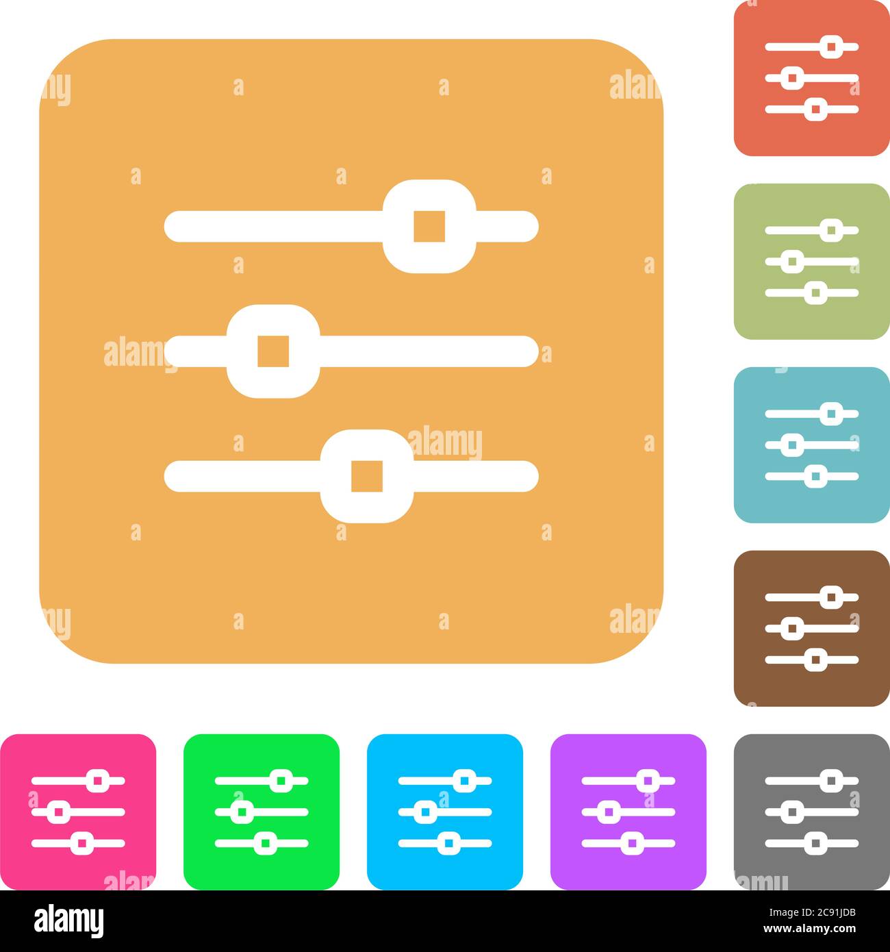 Horizontal adjustment icons on rounded square vivid color backgrounds ...