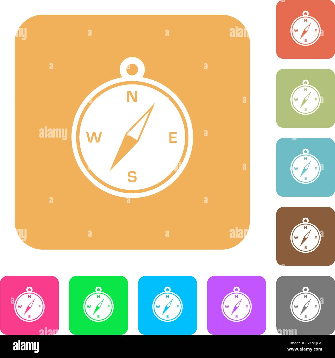 Compass icons on rounded square vivid color backgrounds Stock Vector ...