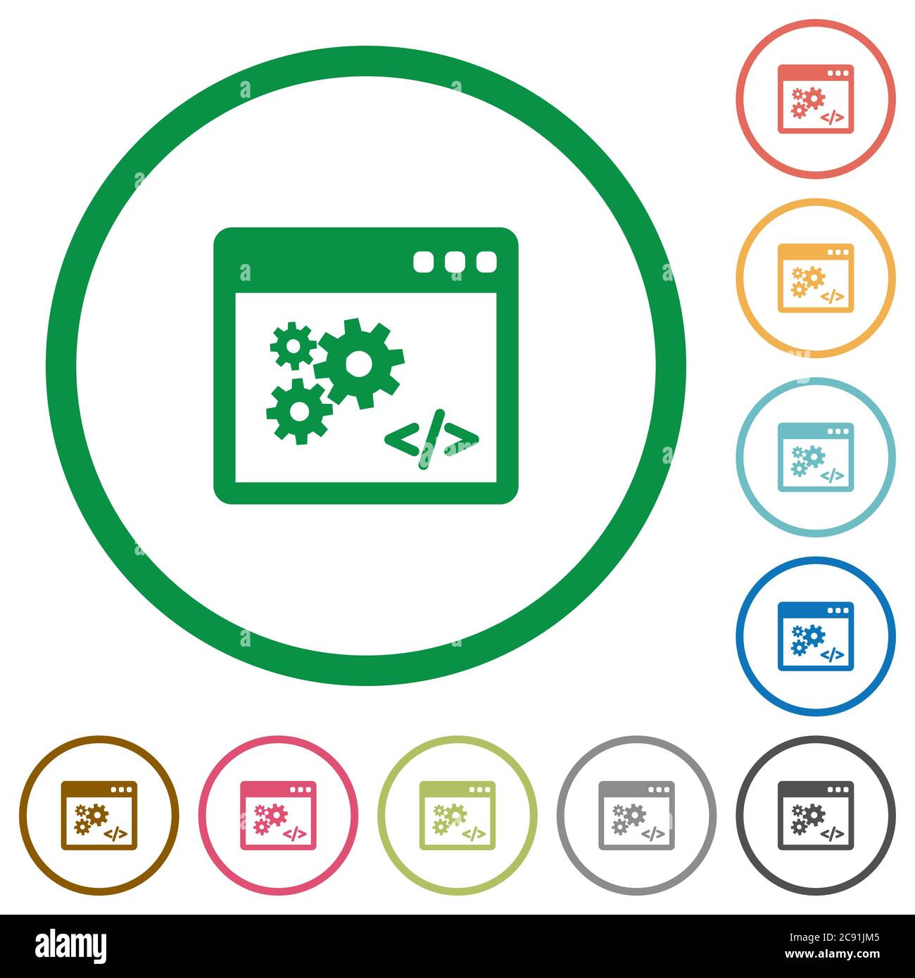 Application programming interface flat color icons in round outlines on white background Stock Vector