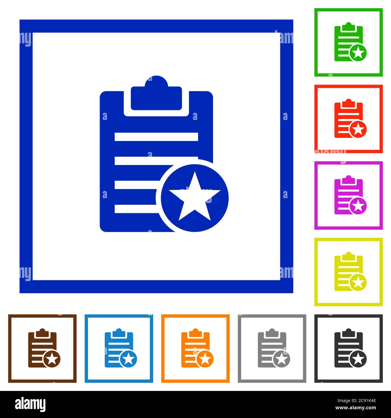 Marked note flat color icons in square frames on white background Stock Vector
