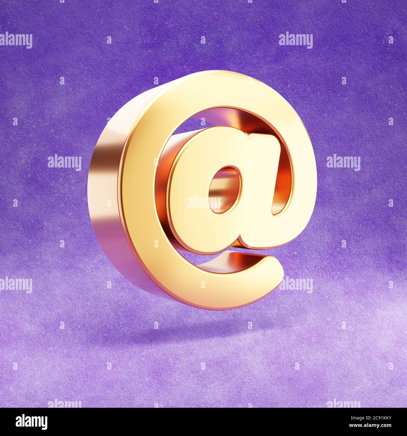 AT icon. Gold glossy AT symbol isolated on violet velvet background ...
