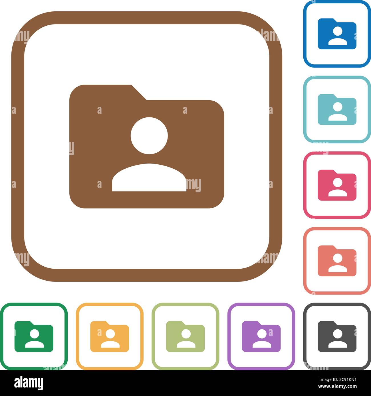Folder owner simple icons in color rounded square frames on white ...