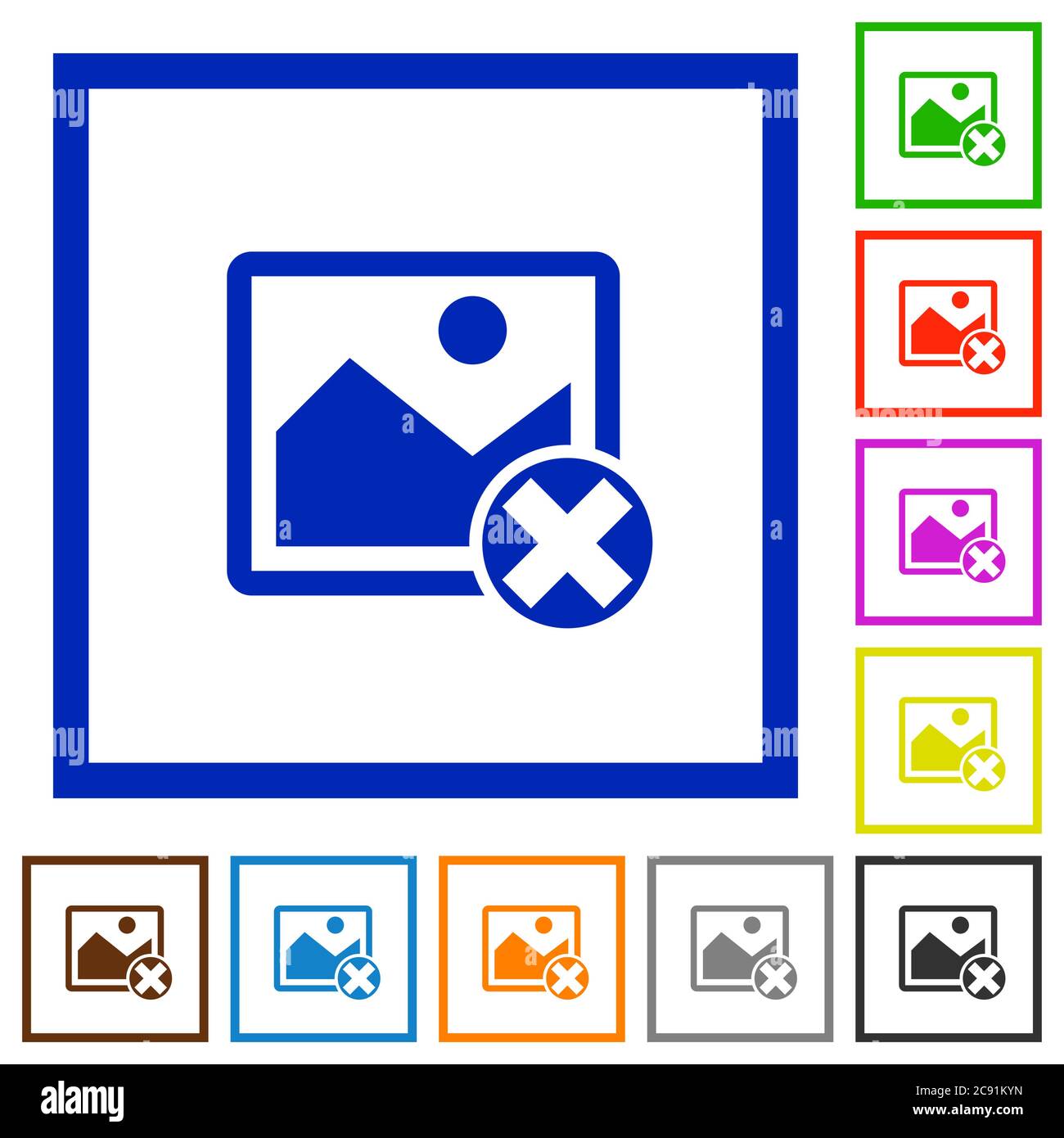 Cancel image operations flat color icons in square frames on white background Stock Vector