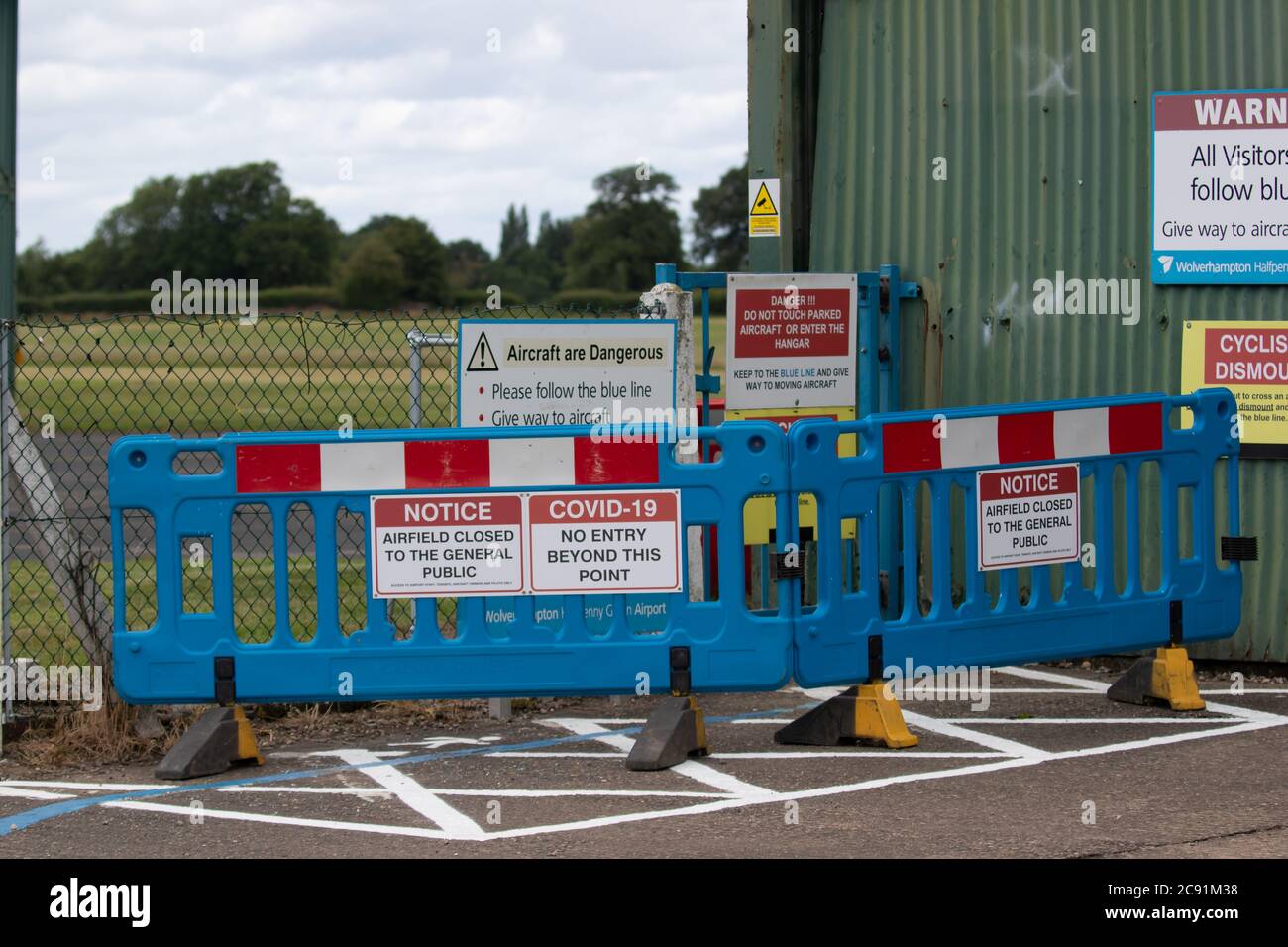 Closed signs due to Covid-19. Wolverhampton Halfpenny Green Airport. Staffordshire. UK Stock Photo