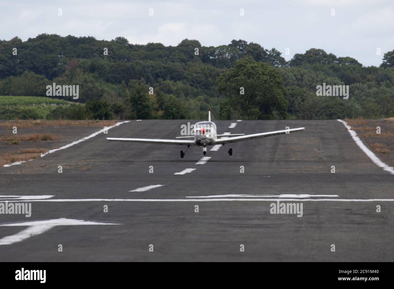 Light aircraft taking off from Wolverhampton Halfpenny Green Airport. Staffordshire, UK Stock Photo