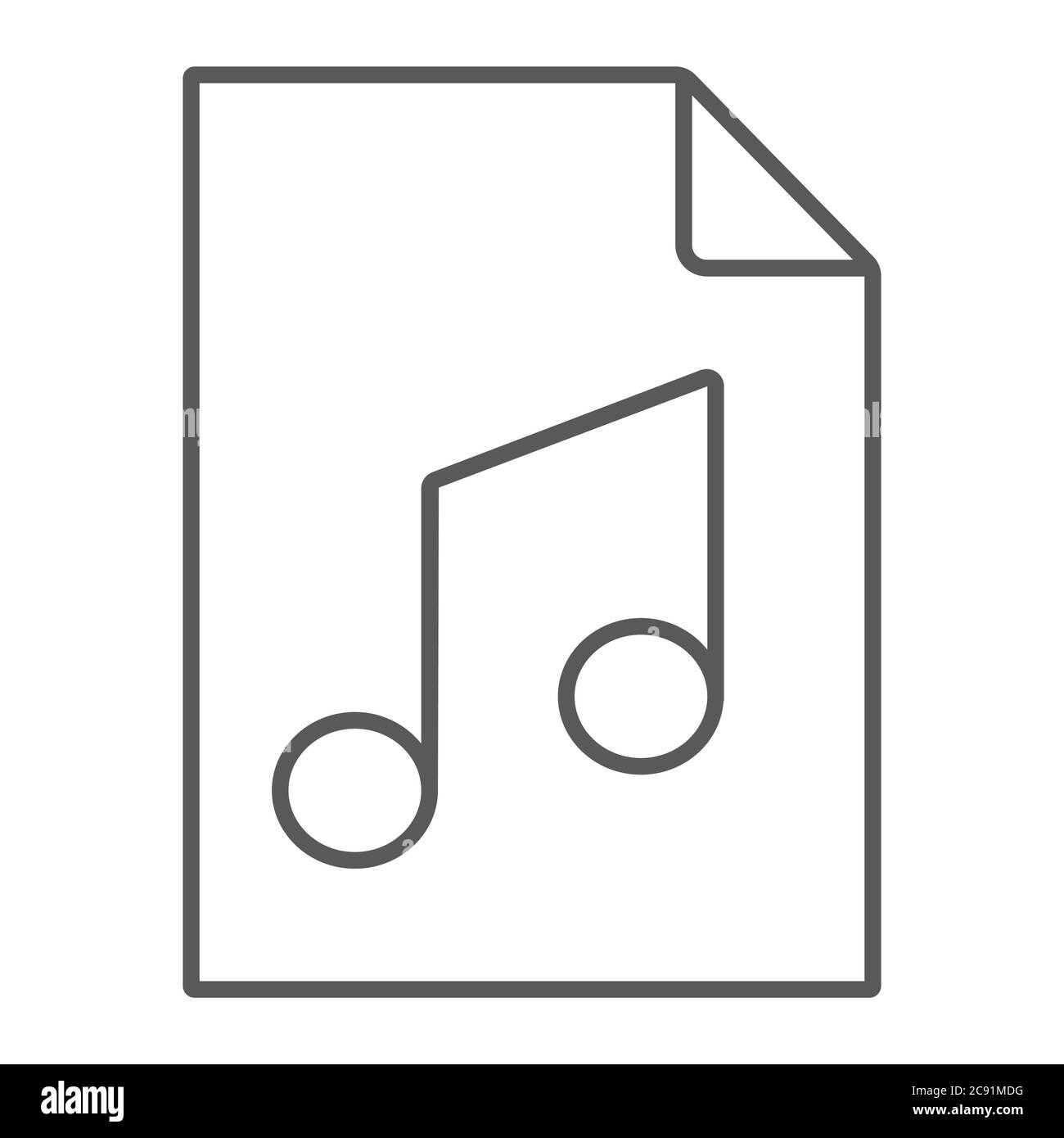 Music file thin line icon, music and sound, audio file sign, vector graphics, a linear pattern on a white background. Stock Vector