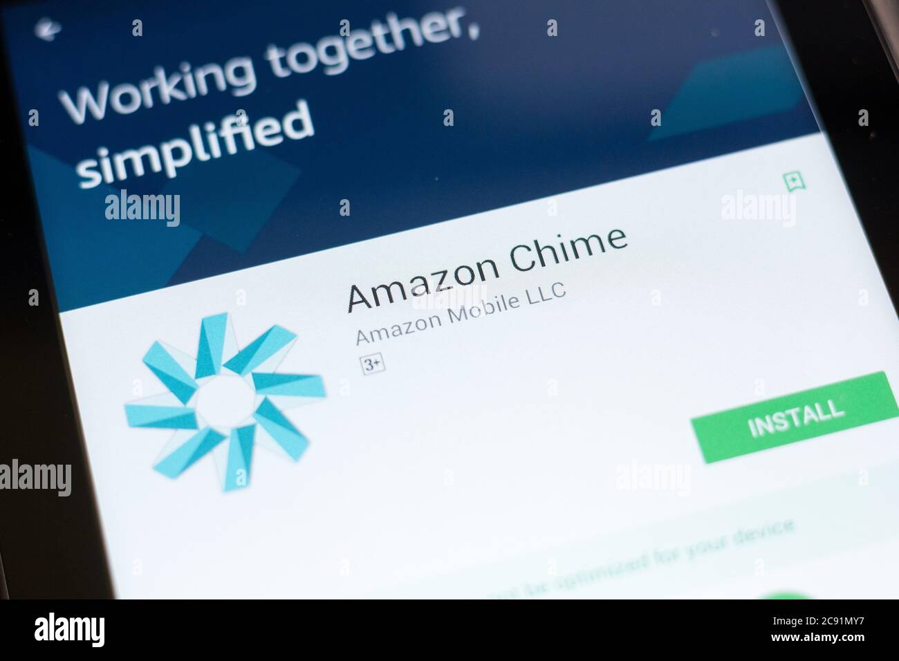 Ryazan, Russia June 24, 2018 Amazon Chime mobile app on the display