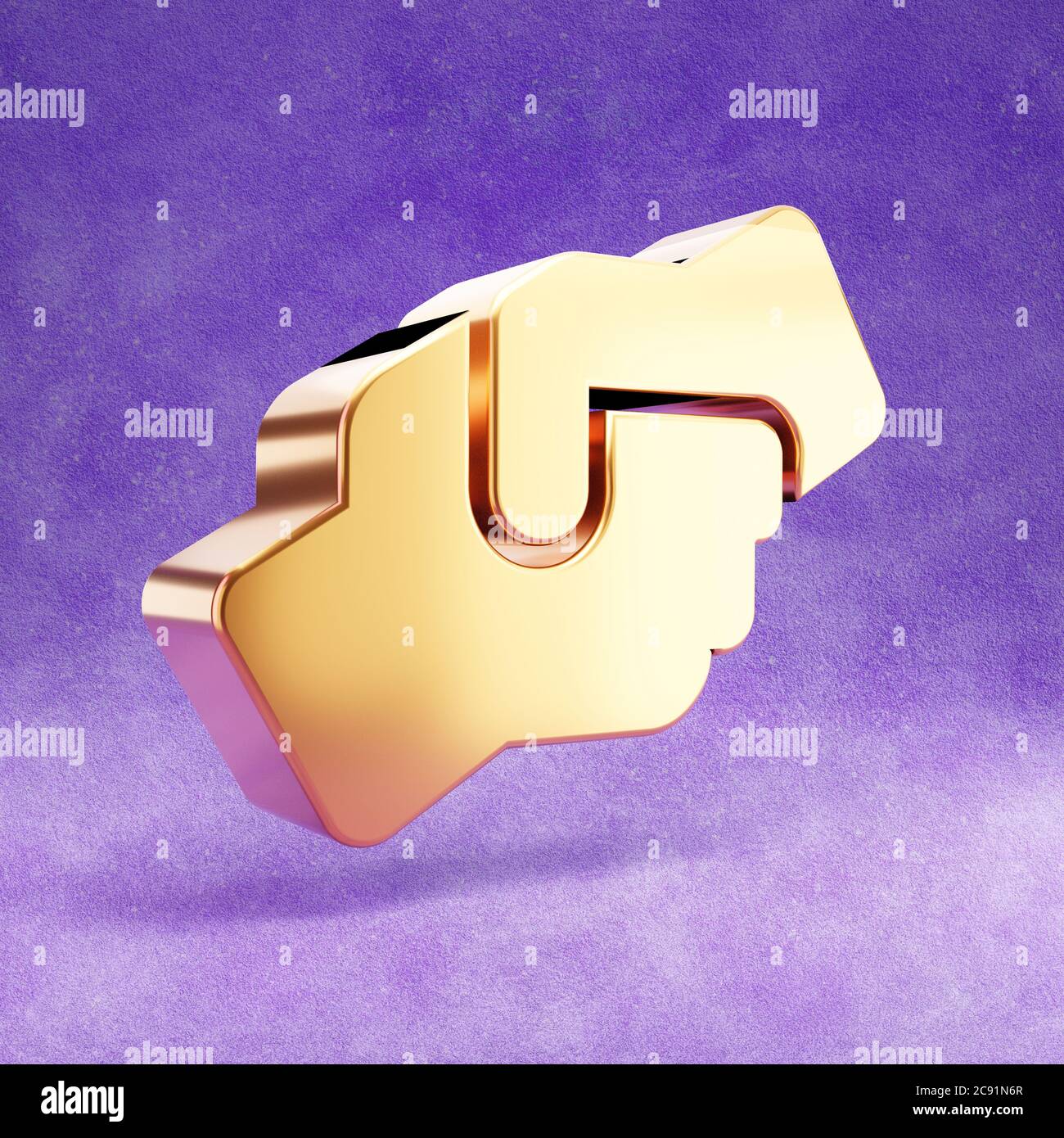 Hands helping icon. Gold glossy help symbol isolated on violet velvet ...