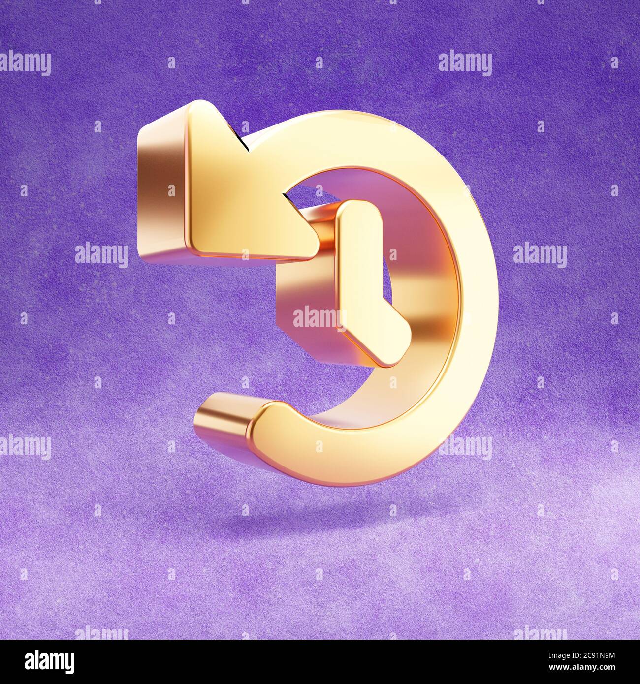 History icon. Gold glossy History symbol isolated on violet velvet