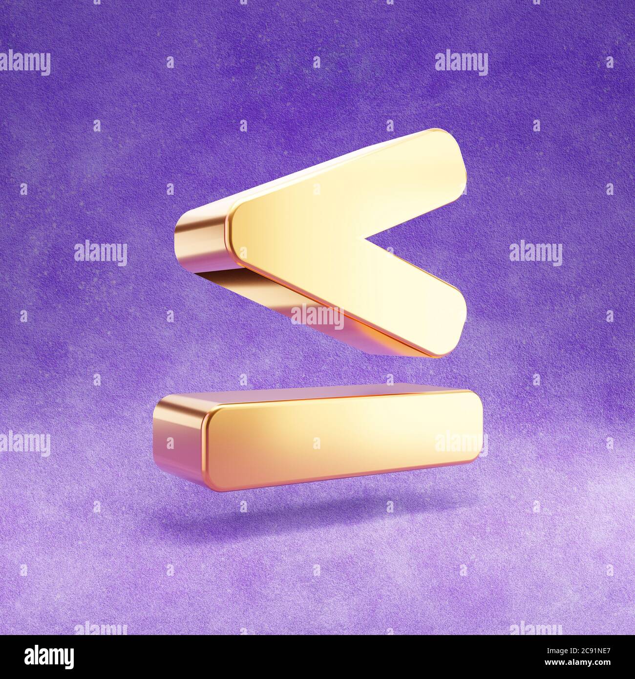 Less than equal icon. Gold glossy Less than or equals symbol isolated