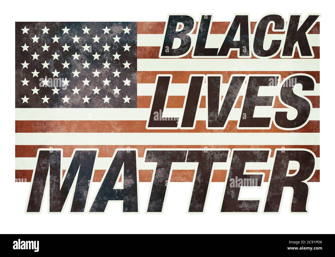 BLACK LIVES MATTER on American national flag illustration Stock Photo