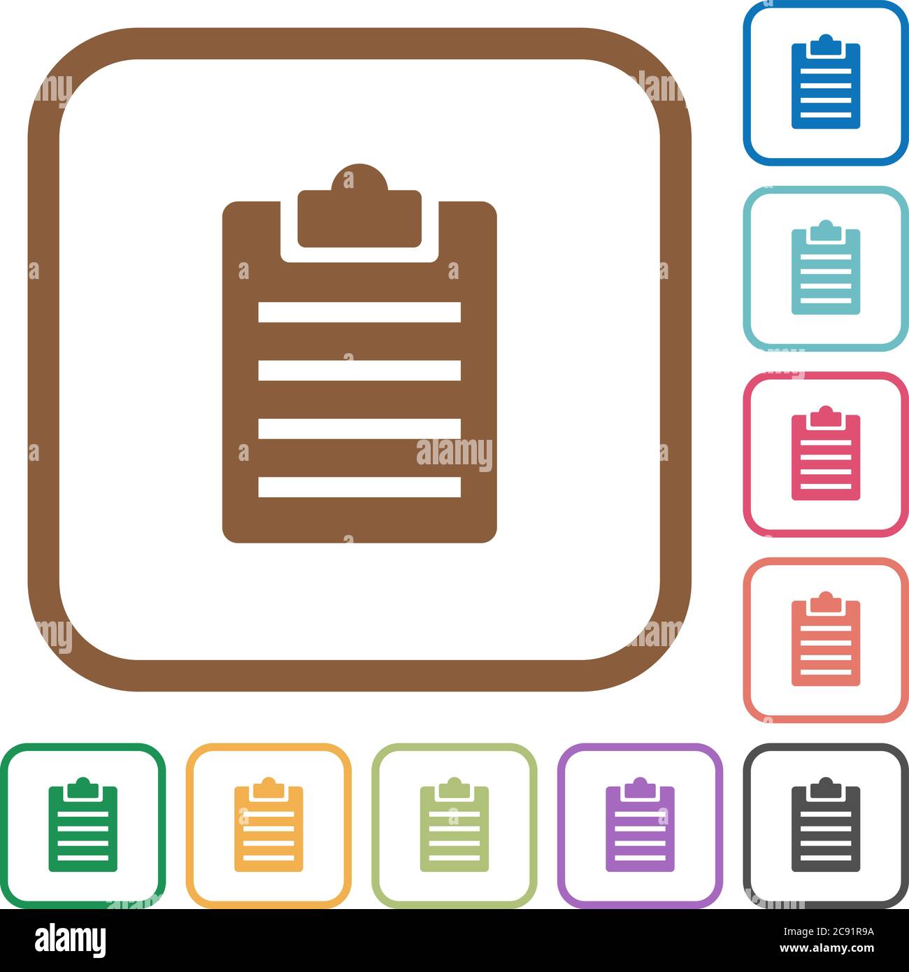 Notes simple icons in color rounded square frames on white background ...