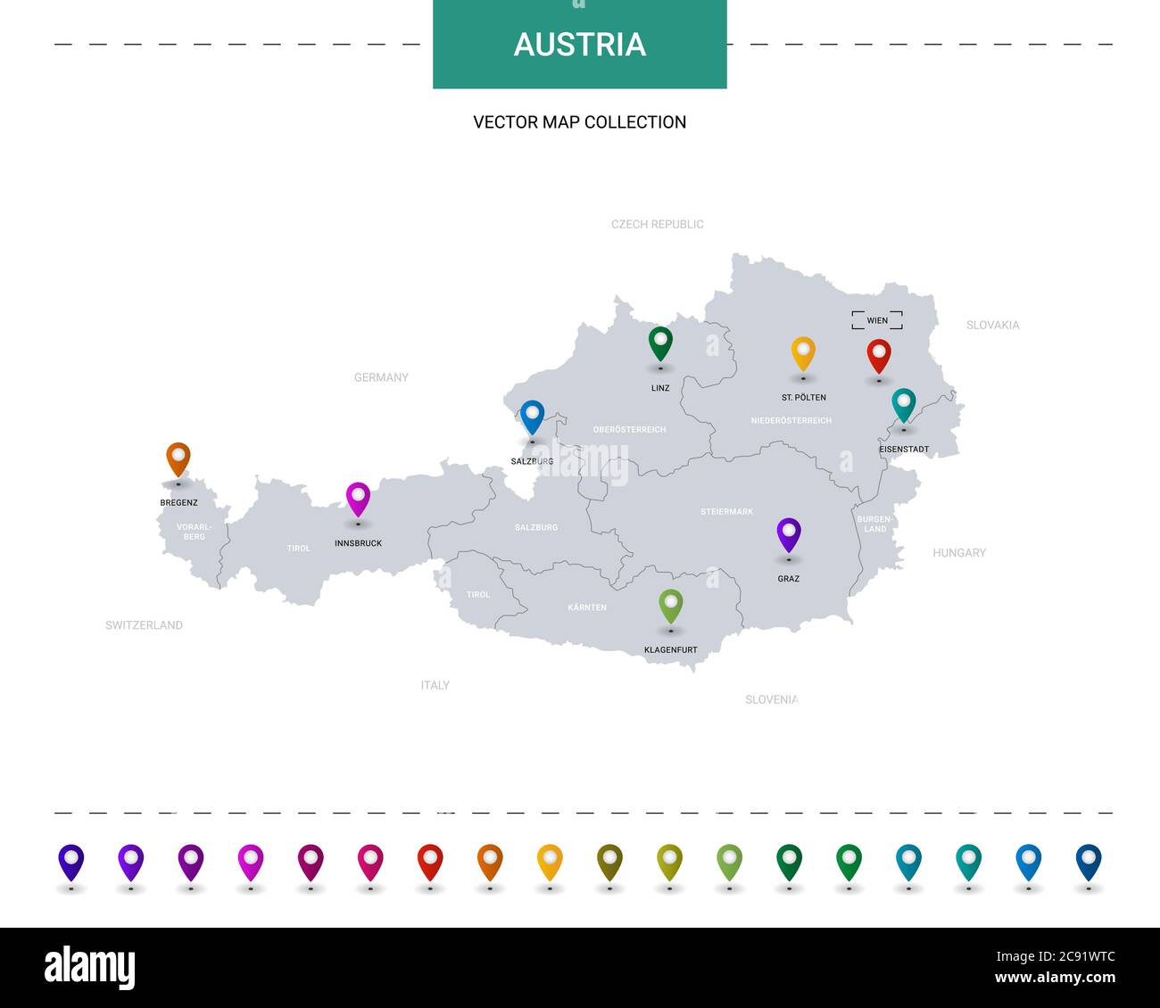 Austria map with location pointer marks. Infographic vector template ...