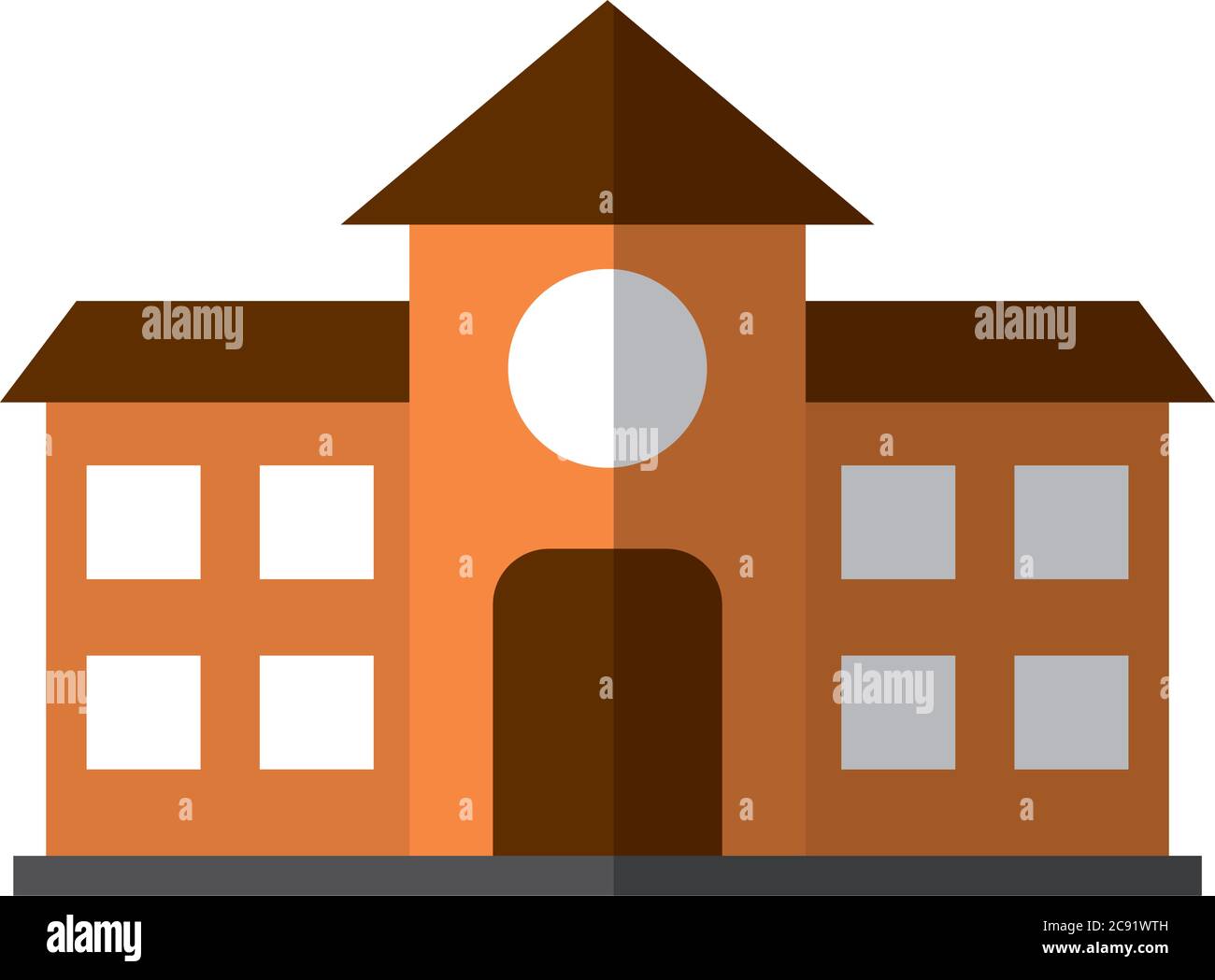 school building education flat icon with shadow vector illustration ...