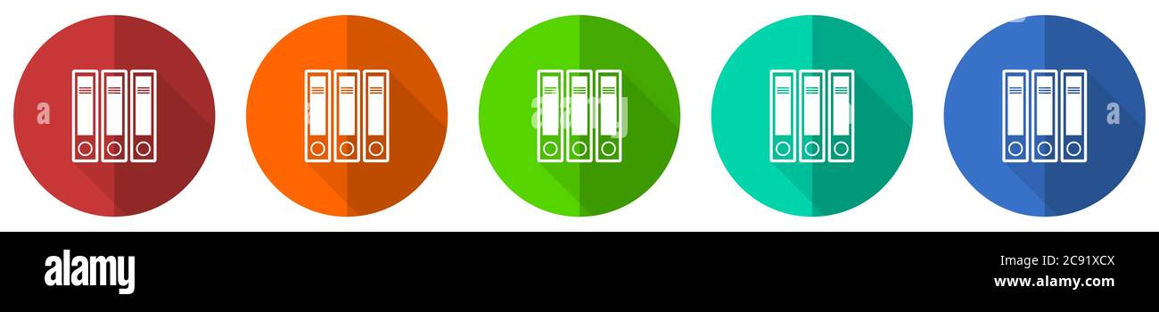 Binder icon set, folder, document, file, red, blue, green and orange ...