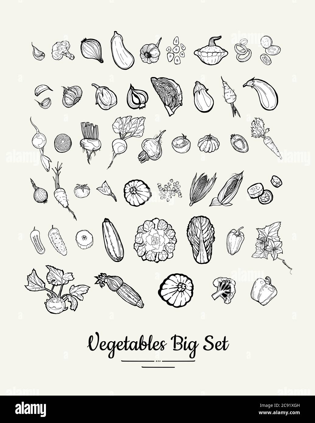 Vegetable isolated hand drawn illustration. Vector big set of hipster hand drawn sketchy vegetables vegetarian poster Stock Vector