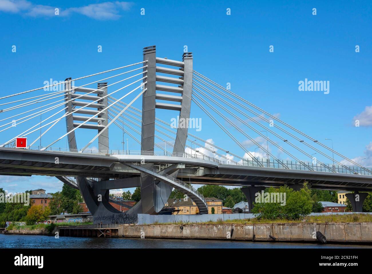 Saint Petersburg, pylon of the Betancourt bridge over the Malaya Neva Stock Photo