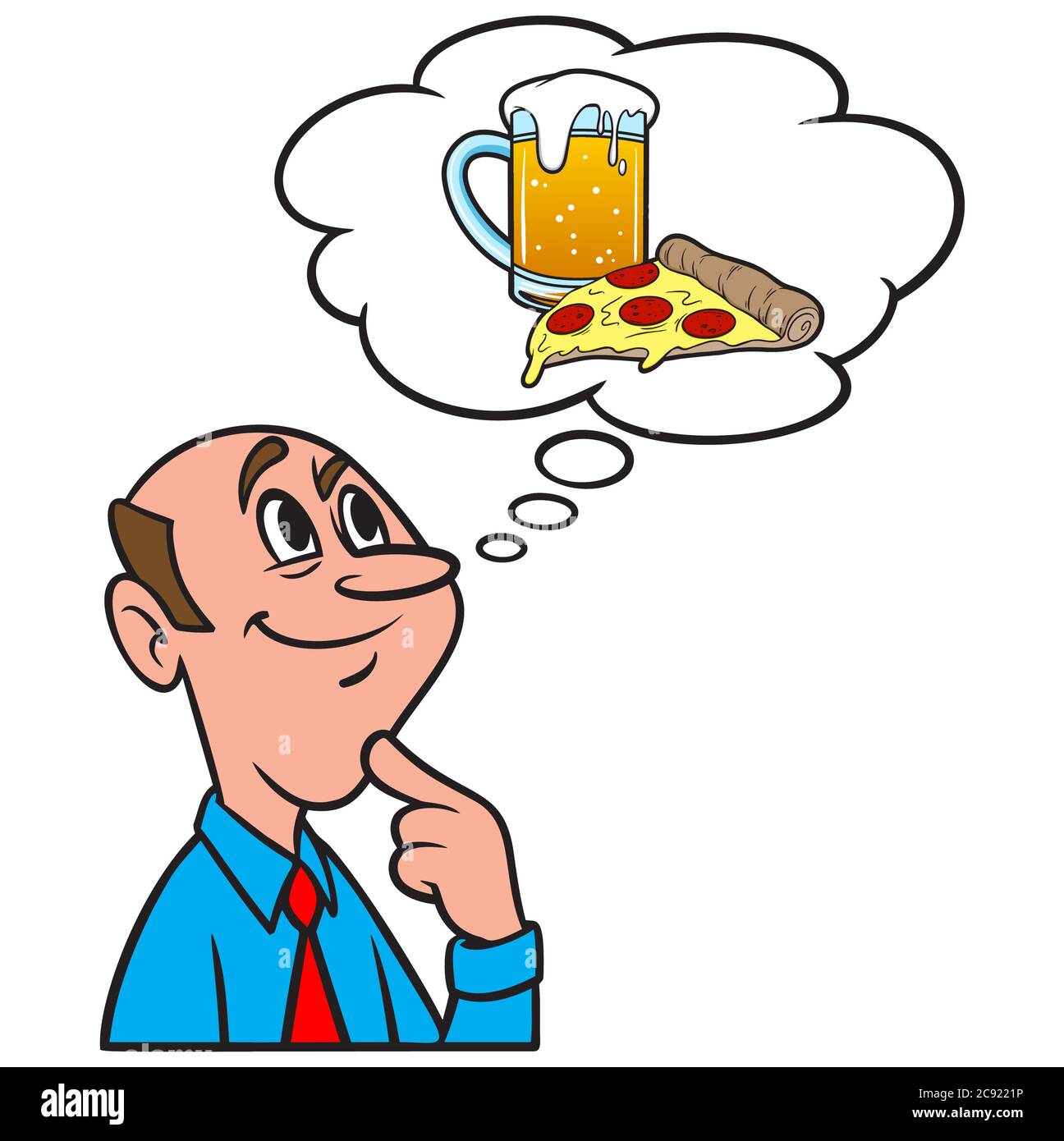 Thinking About Pizza and Beer An Illustration of a Person Thinking