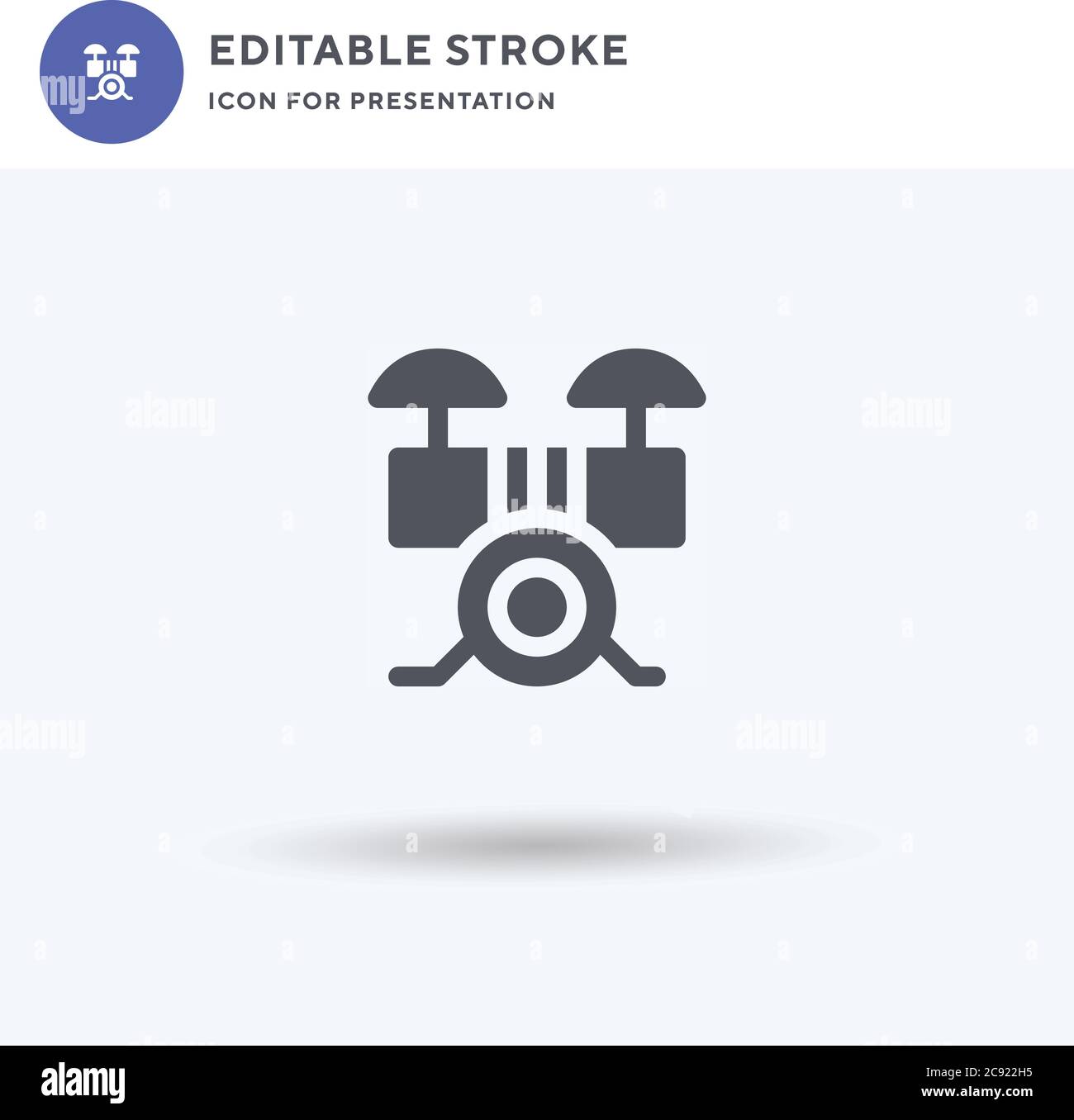 Drum Set icon vector, filled flat sign, solid pictogram isolated on white, logo illustration. Drum Set icon for presentation. Stock Vector