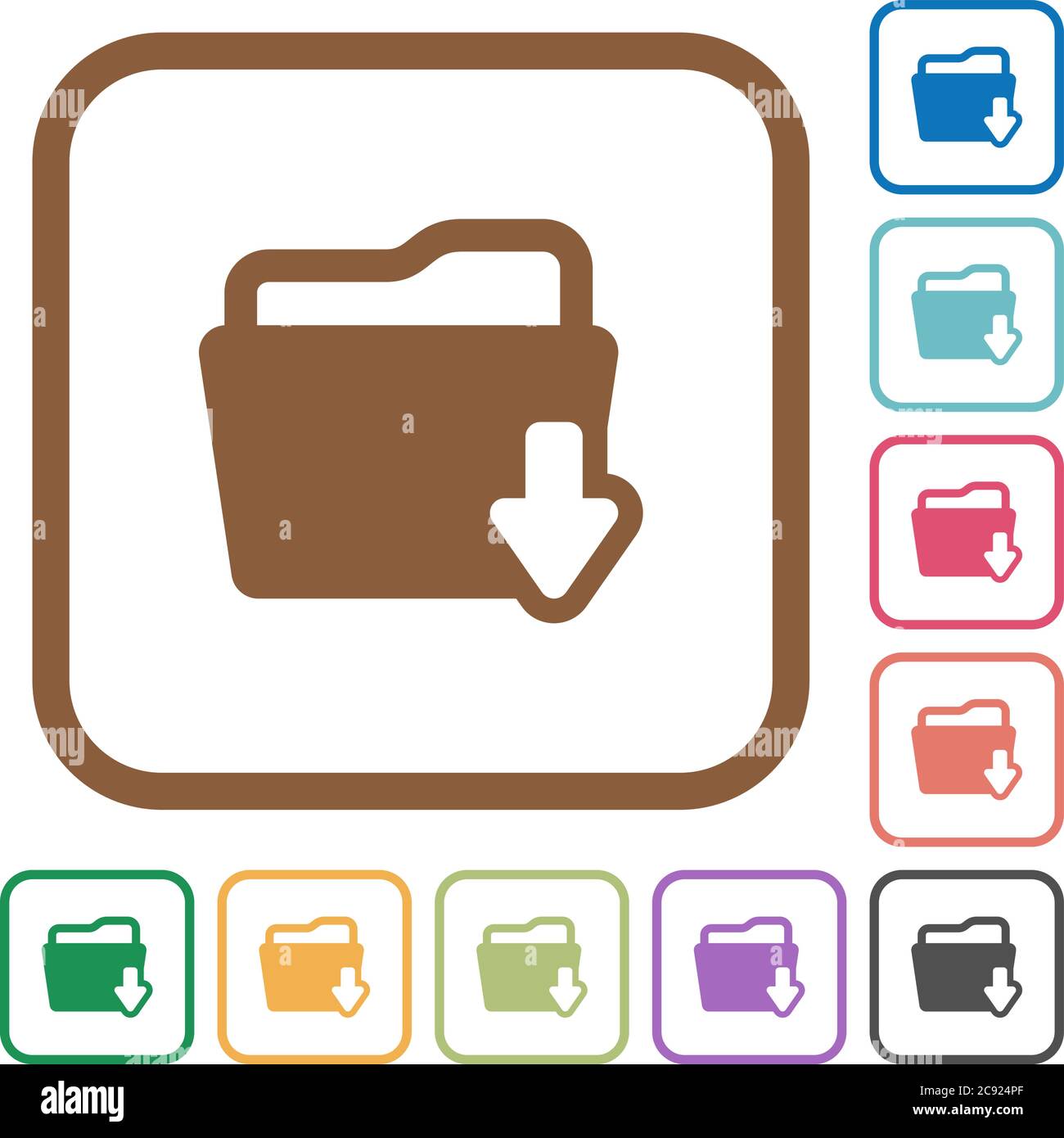 Folder download simple icons in color rounded square frames on white ...