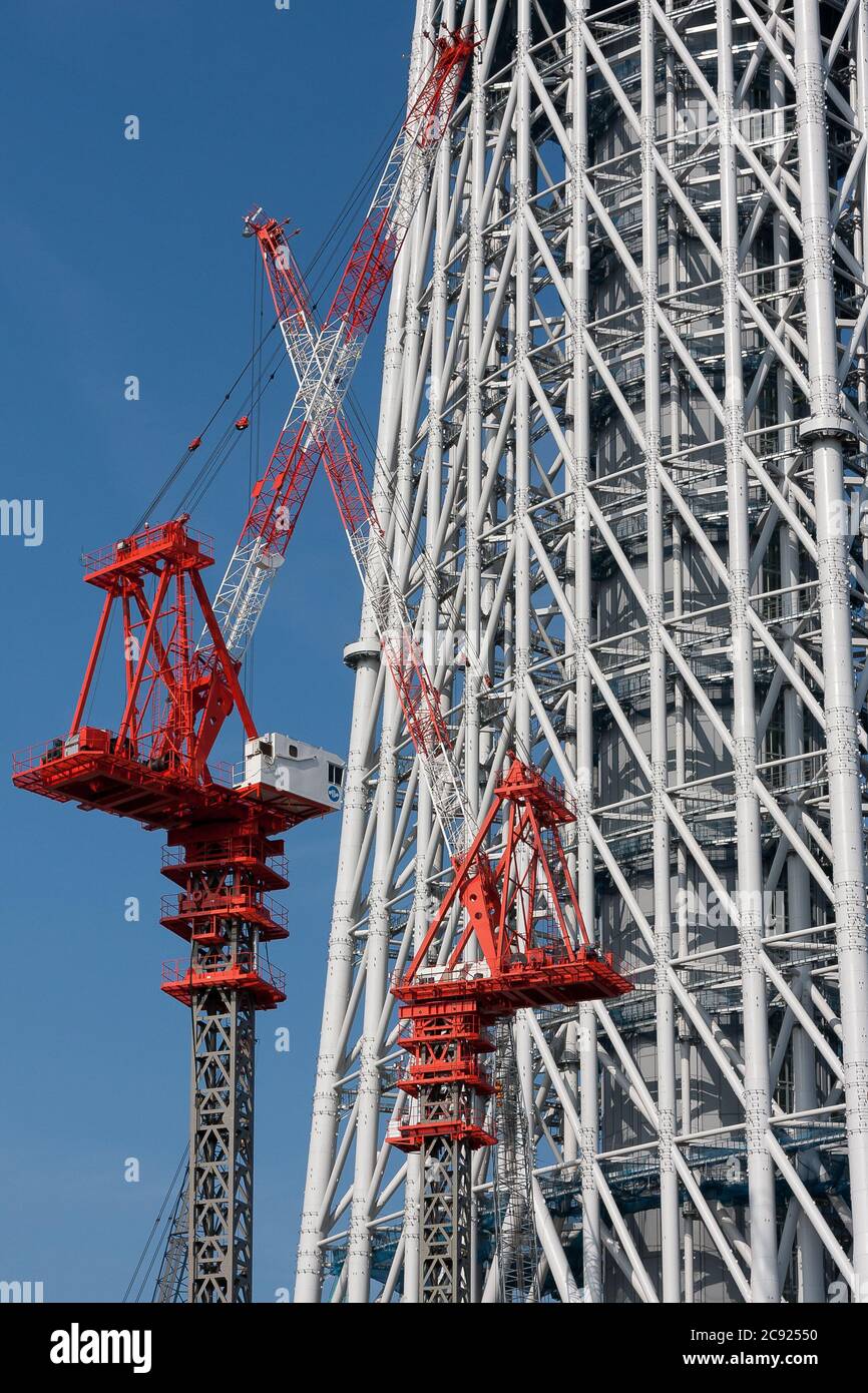 Cranes at the Tokyo Skytree construction site in Japan.Tokyo
