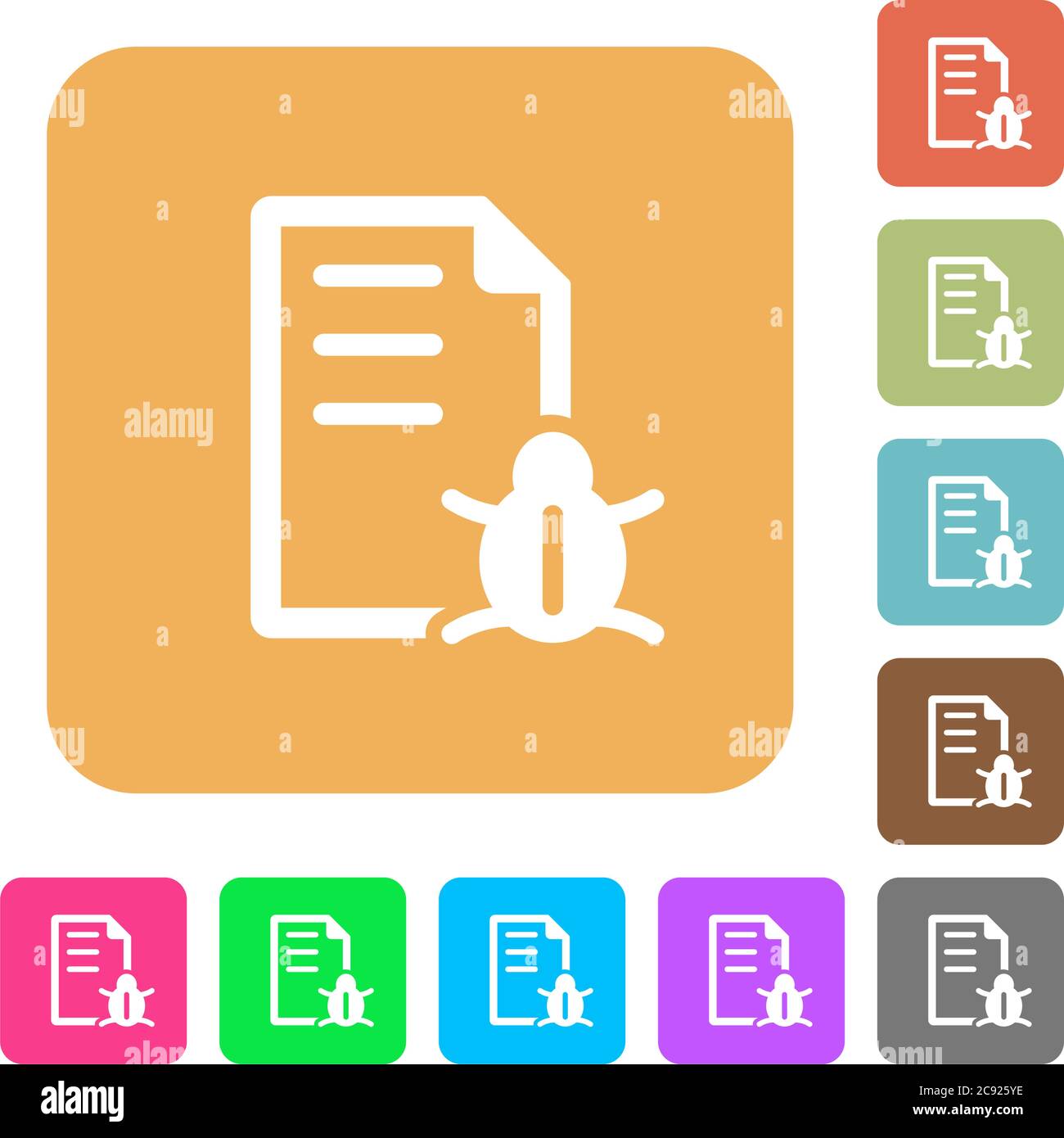 Bug report flat icons on rounded square vivid color backgrounds. Stock Vector